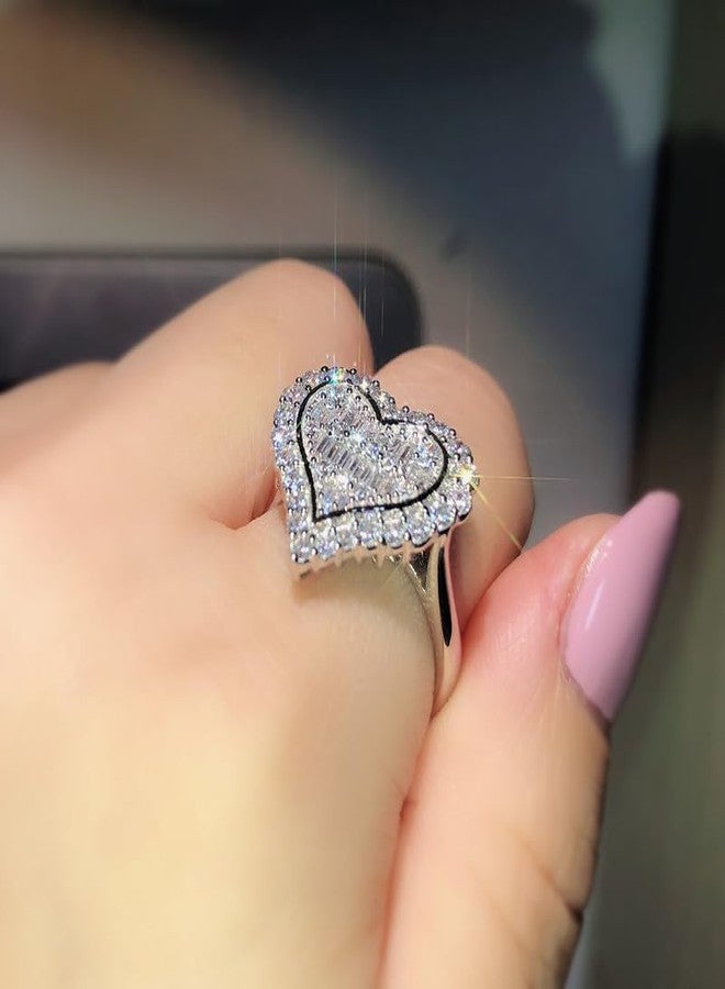 EUJHRTM 925 Sterling Silver Light Luxury Rectangular Love Ring Simulation Diamond Ring Group Set with Diamond Heart Shaped Index Finger Engagement Ring as a Gift for Girlfriend 8 - Image 4